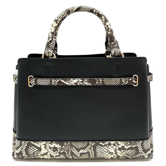 Michael Kors Reed Large Leather Belted Satchel Crossbody Bag Black Snakeskin - Picture 2 of 13